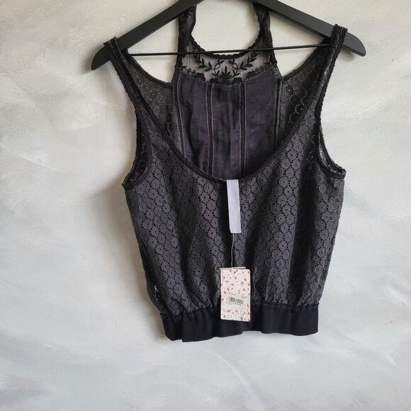 FREE PEOPLE BLACK NEW ROMANTICS SLEEVELESS LACE SHEER TANK NWT SZ S - Picture 6 of 11